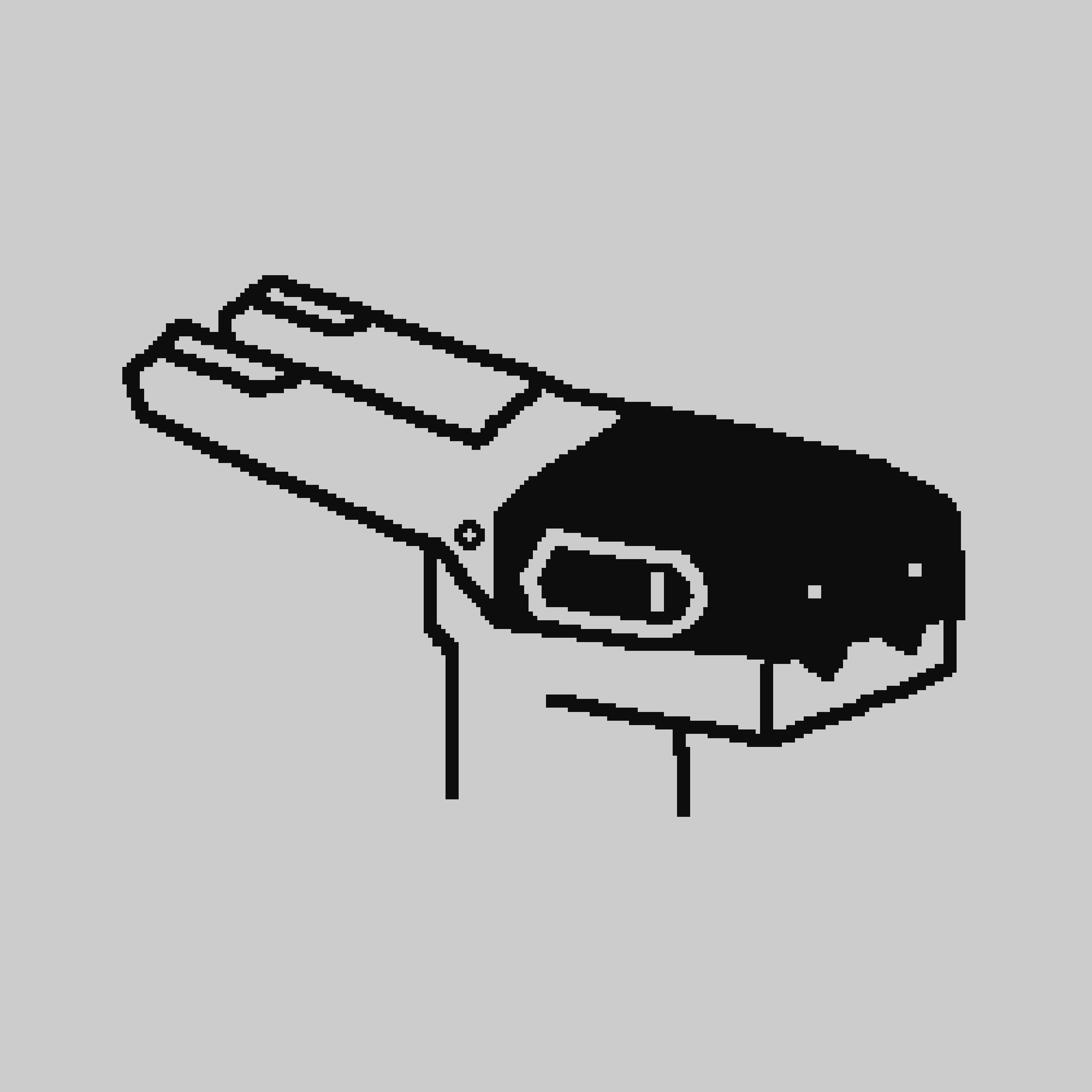 black on white digital drawing. it's the head of some robot creature, with a snout. the top of the head is a black screen, with eyes and nostrils. the bottom part is a white shell. the screen goes over the bottom part with some pointy teeth. on the back of the head are some sorta ear things that are perpendicular to the back of the head.