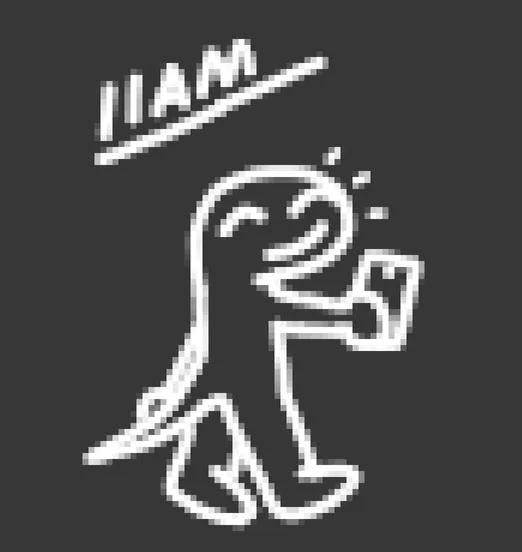 doodle of some anthro lizard standing, on their phone, looking backwards, and smiling at you. above is some slanted text saying "11AM"