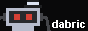 crude pixel art of a multibot with big red eyes, a top hat, and arms coming out of the side attachment slots on the head. the word "dabric" is at the bottom right.