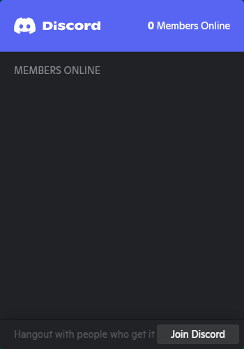 A Discord widget showing a server with zero members online. Notably, there's a "Join Discord" button.
