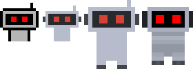 A comparison of the three old robots and the current one.