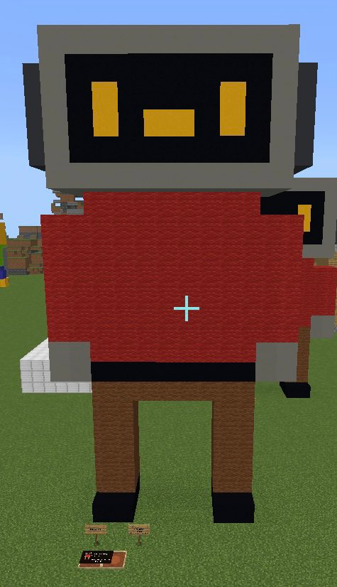 Minecraft statue of said Dabric with a humanoid body. They're wearing a red shirt and brown pants.