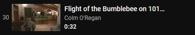 The same video list, focused on a specific video. The video's title is shown as "Flight of the Bumblebee on 101..."