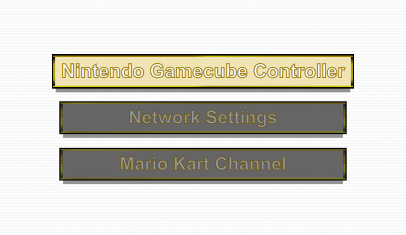 three buttons on a white background, in the style of mario kart wii.